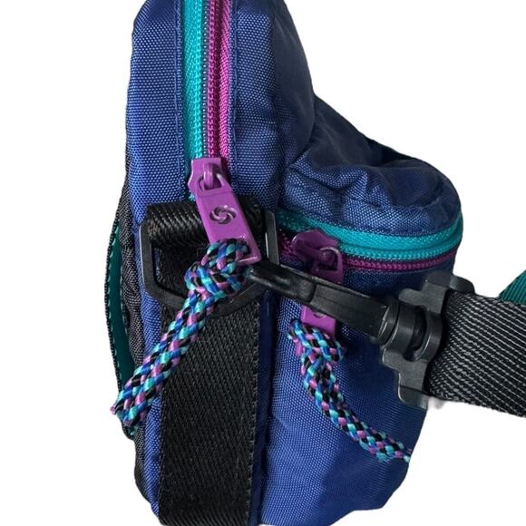 VTG Samsonite World Sport Mini Crossbody Bag 90s Teal Purple Nylon Travel Pouch - Picture 4 of 12